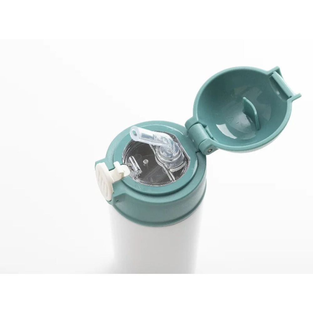 Credrink Factory Direct wholesale Sublimation blank 12oz/360ml Kids Stainless Steel Water Bottle With Plastic Straw & green Cap(White)