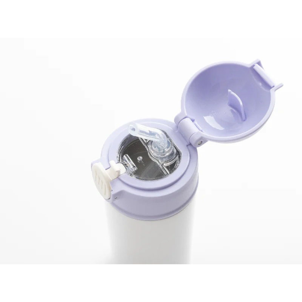 Credrink Factory Direct wholesale Sublimation blank 12oz/360ml Kids Stainless Steel Water Bottle With Plastic Straw & purple Cap(White)