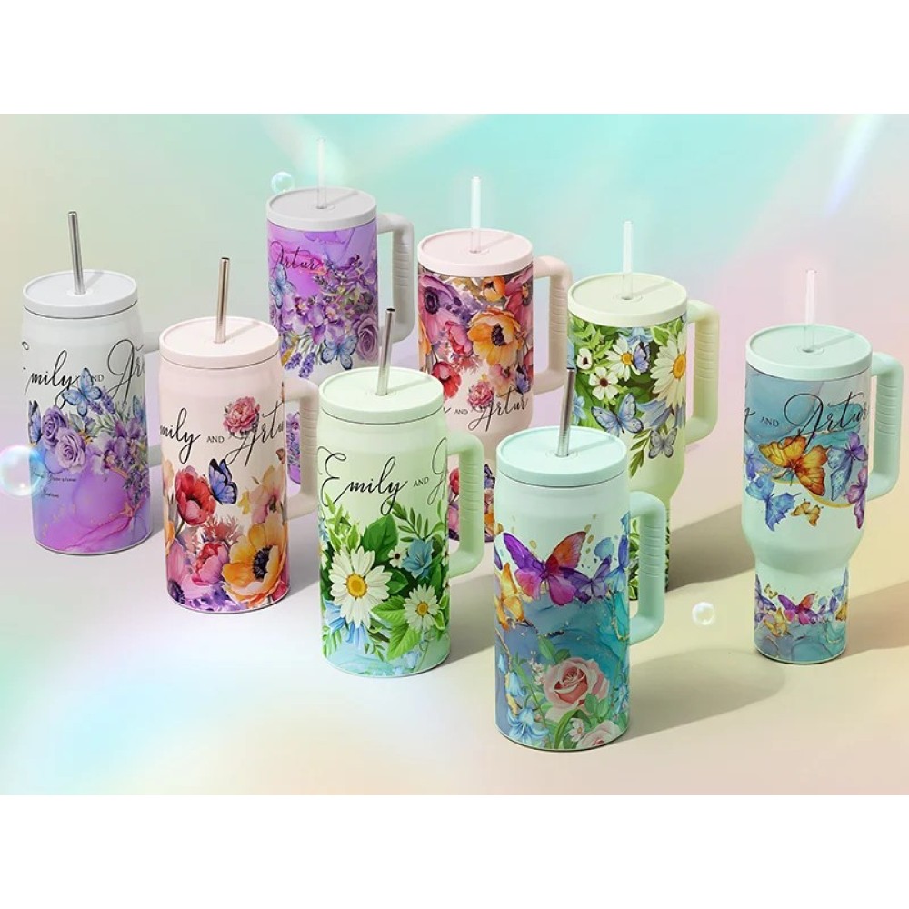 Credrink  Factory Direct wholesale 40oz/1200ml Stainless Steel Tumbler with Soft Grip Handle Reusable Insulated Stainless Steel Large Water Bottle