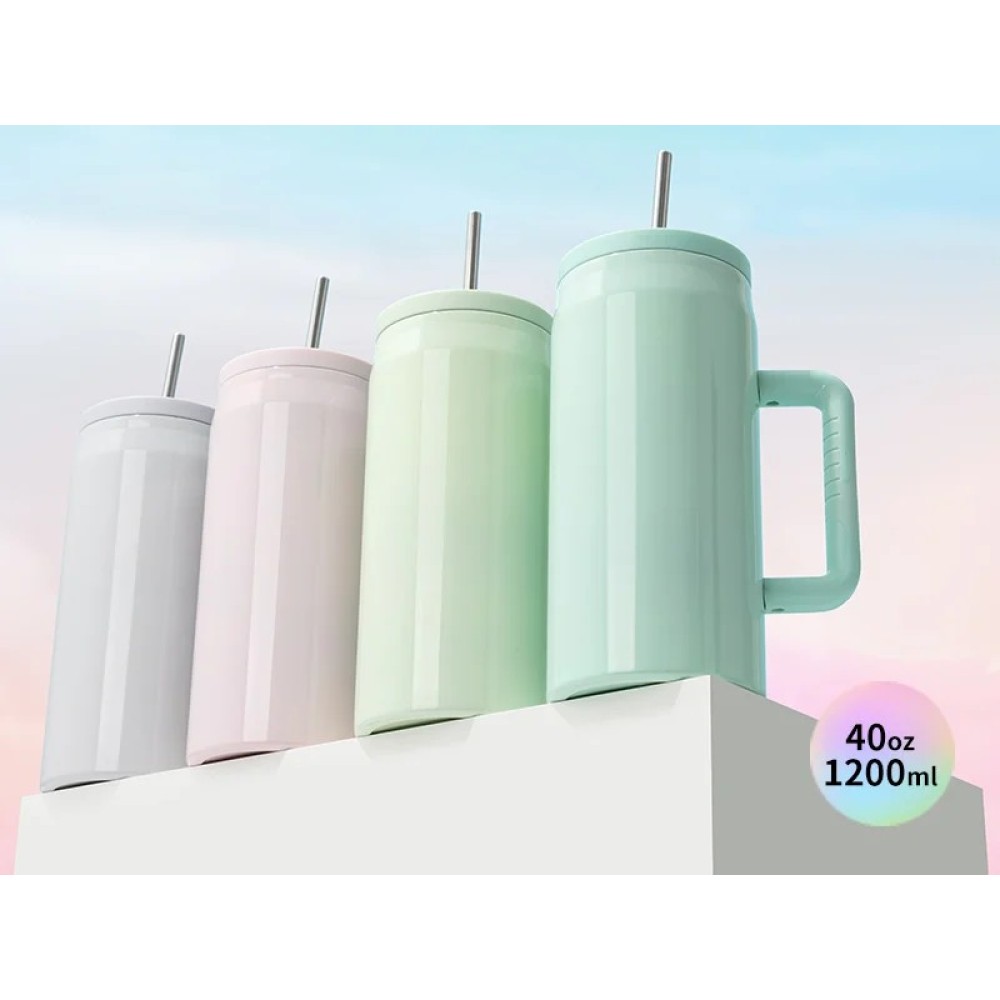 Credrink  Factory Direct wholesale 40oz/1200ml Stainless Steel Tumbler with Soft Grip Handle Reusable Insulated Stainless Steel Large Water Bottle（green）