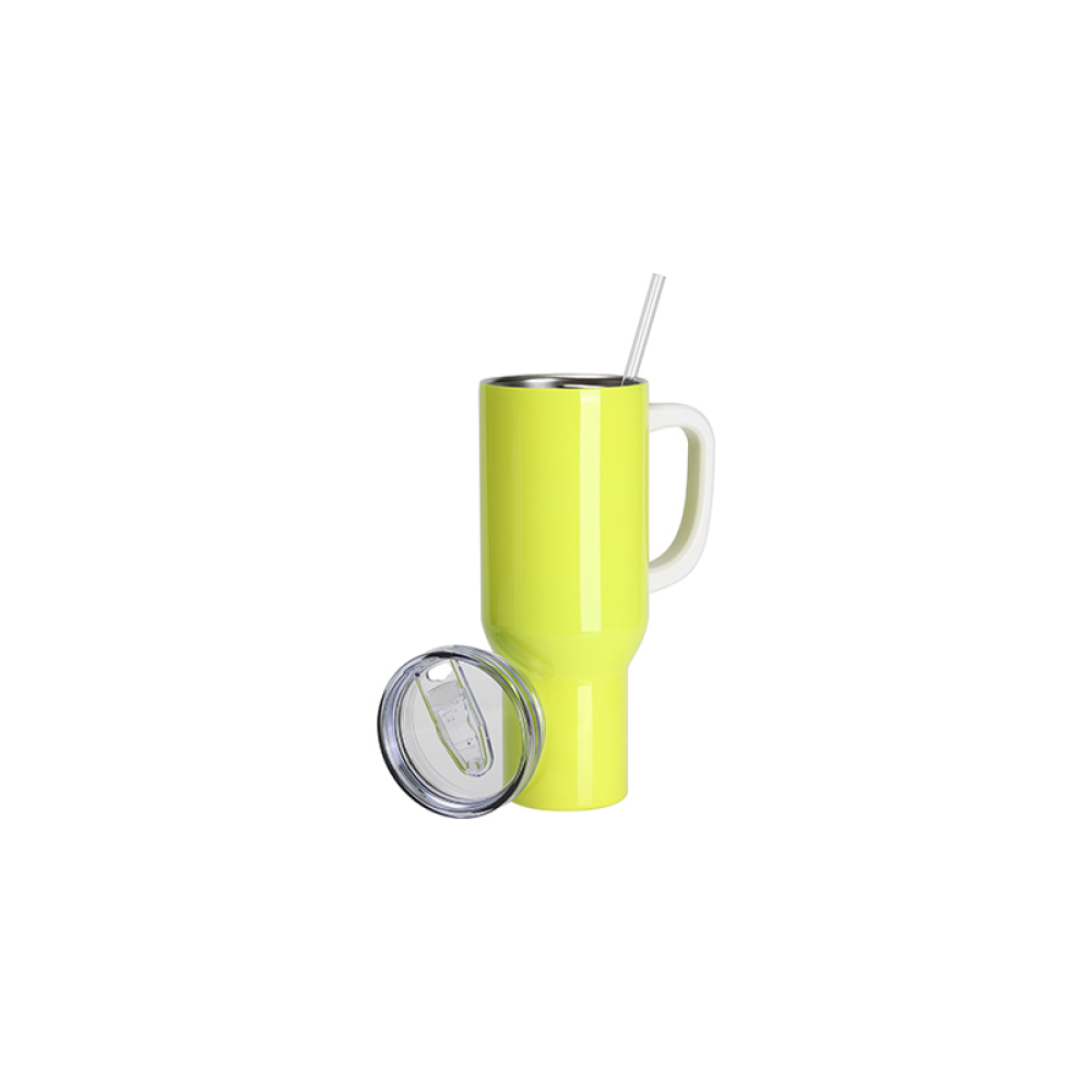 Credrink  Factory Direct wholesale Sublimation Blanks 40oz/1200ml Stainless Steel Fluorescent yellow Travel Tumbler with Lid & Straw(White Handle)