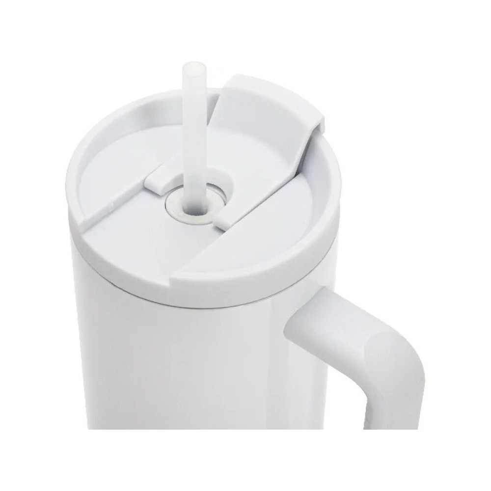 Credrink Factory Direct wholesale Sublimation Blanks Sublimation 40oz/1200ml White Stainless Steel White Travel Tumbler with Flip Lid & Straw(Gray White Soft Grip Handle)