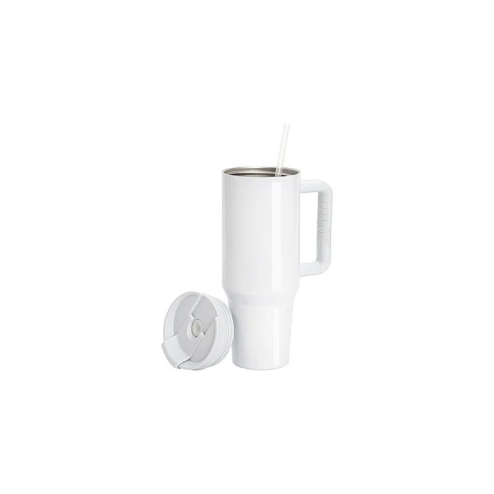 Credrink Factory Direct wholesale Sublimation Blanks Sublimation 40oz/1200ml White Stainless Steel White Travel Tumbler with Flip Lid & Straw(Gray White Soft Grip Handle)
