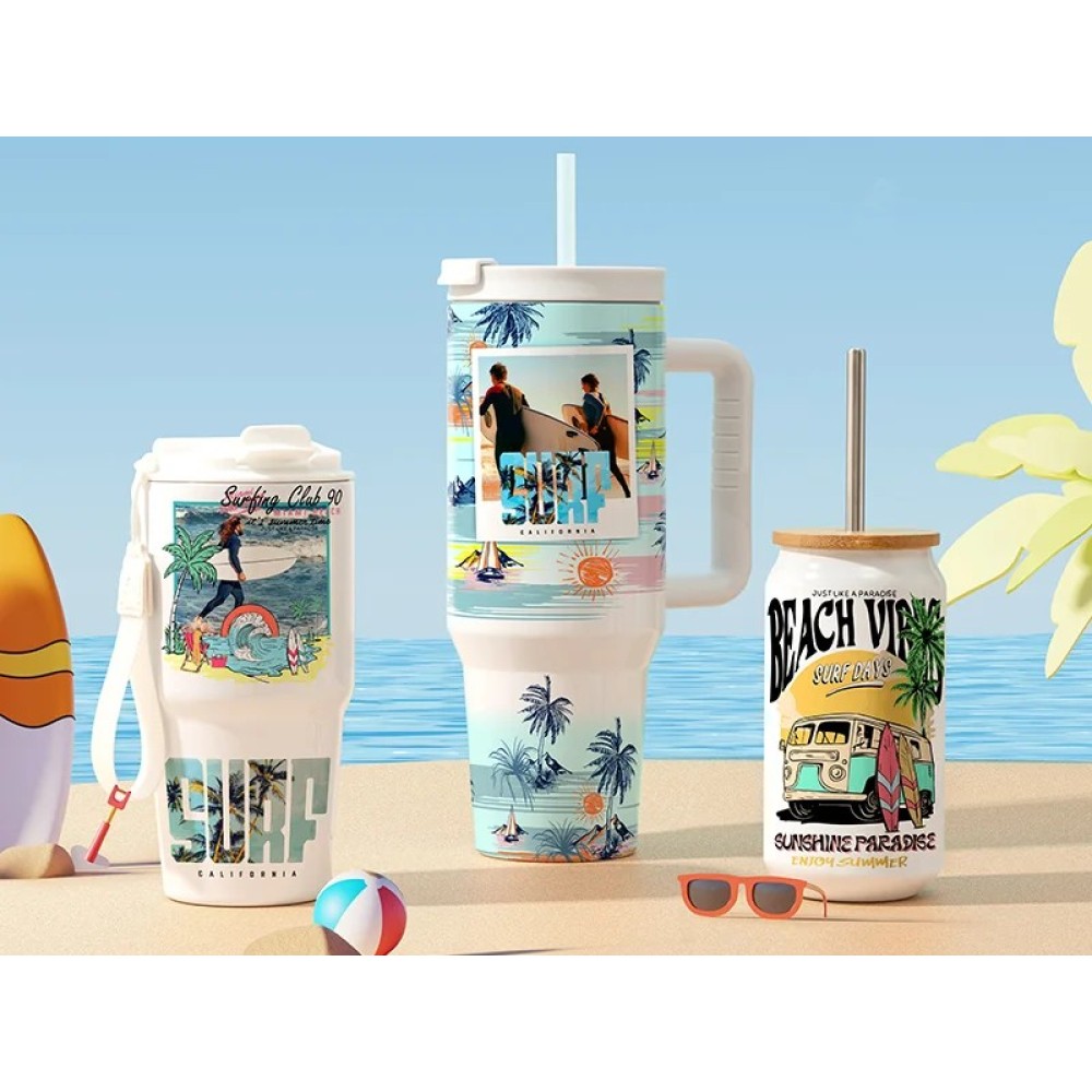 Credrink Factory Direct wholesale Sublimation Blanks Sublimation 40oz/1200ml White Stainless Steel White Travel Tumbler with Flip Lid & Straw(Gray White Soft Grip Handle)