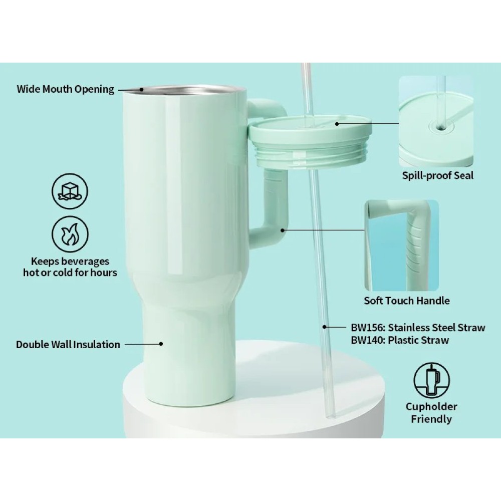 Credrink  Factory Direct wholesale 40oz/1200ml Stainless Steel Travel Tumbler with Soft Grip Handle & Straw