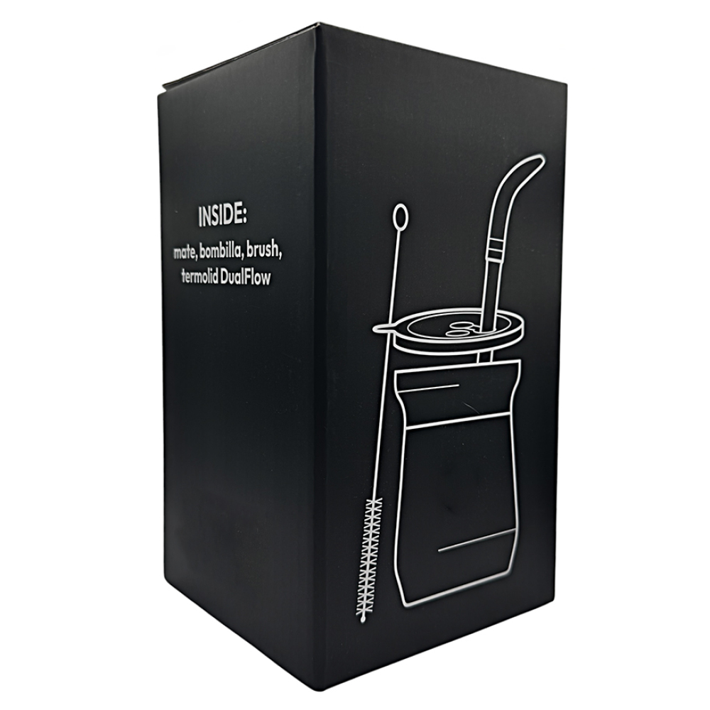Juego de vasos para yerba mate Credrink Wholesale Termolid DualFlow PRO – Negro obsidiana con bombilla y tapa de silicona