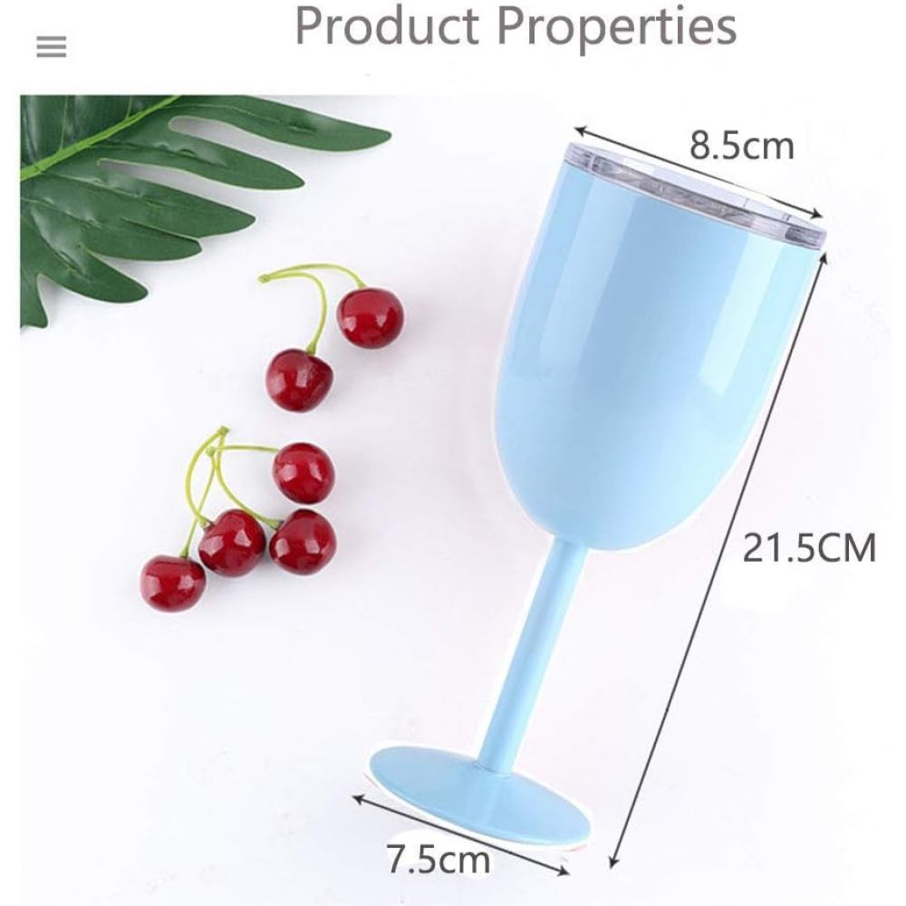 Verres à vin en acier inoxydable Credrink avec couvercle Verre à cocktail à double paroi isolé sous vide Verre à vin Idéal pour le vin rouge et blanc Cadeau 300 ml