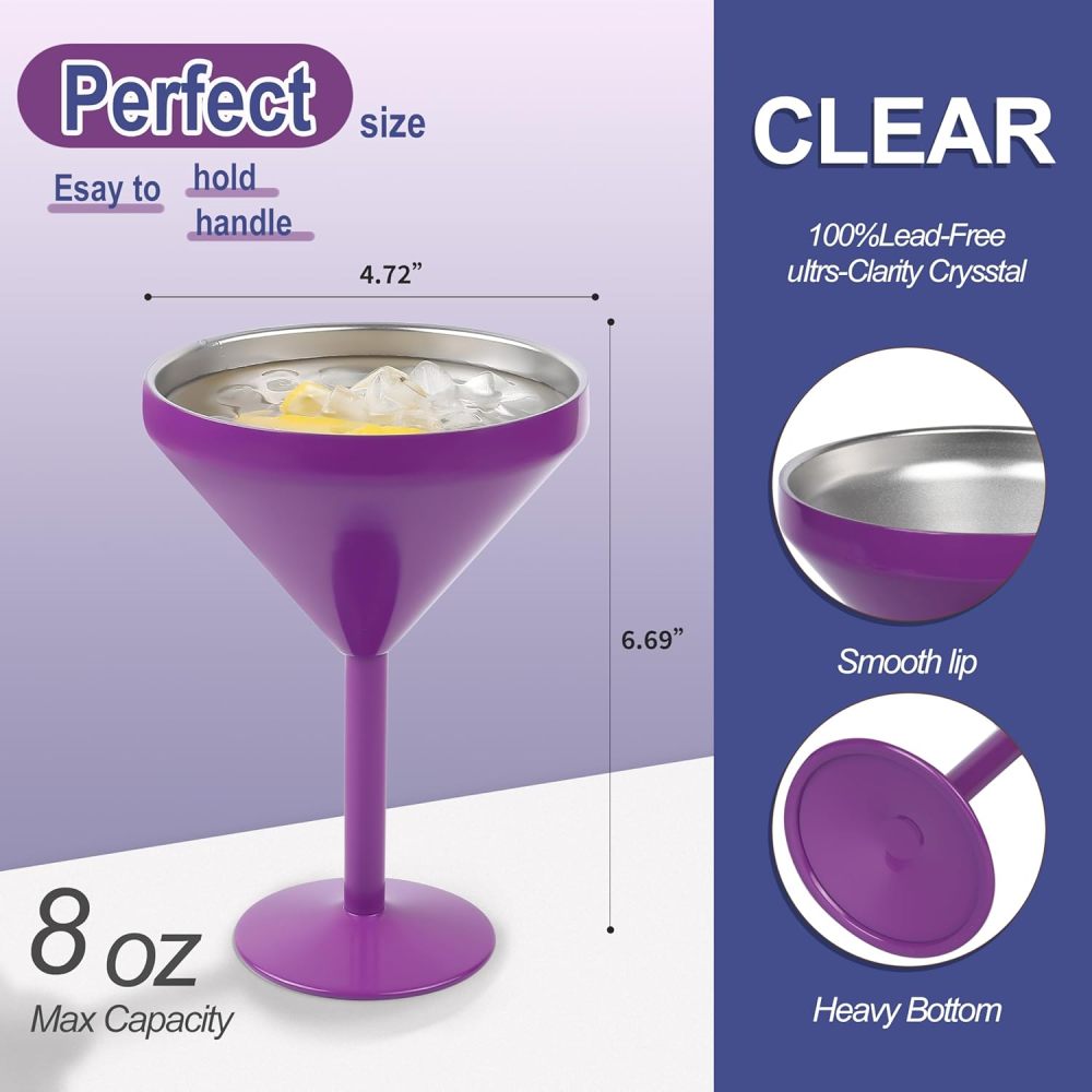 Verre à martini isotherme Credrink de 270 ml en acier inoxydable avec couvercle pour boissons froides