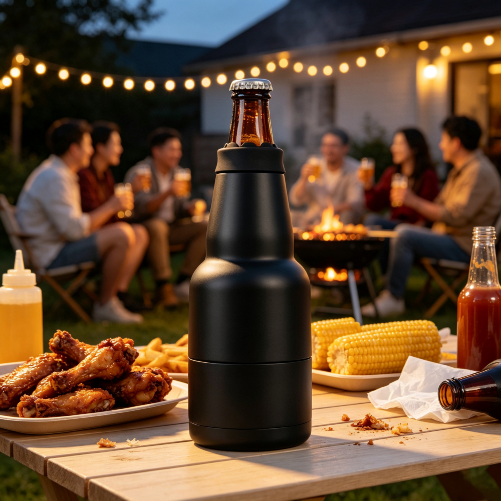 Credrink Factory Direct wholesale Custom logo print double wall stainless steel vacuum beer bottle holder insulated beer keeper with opener