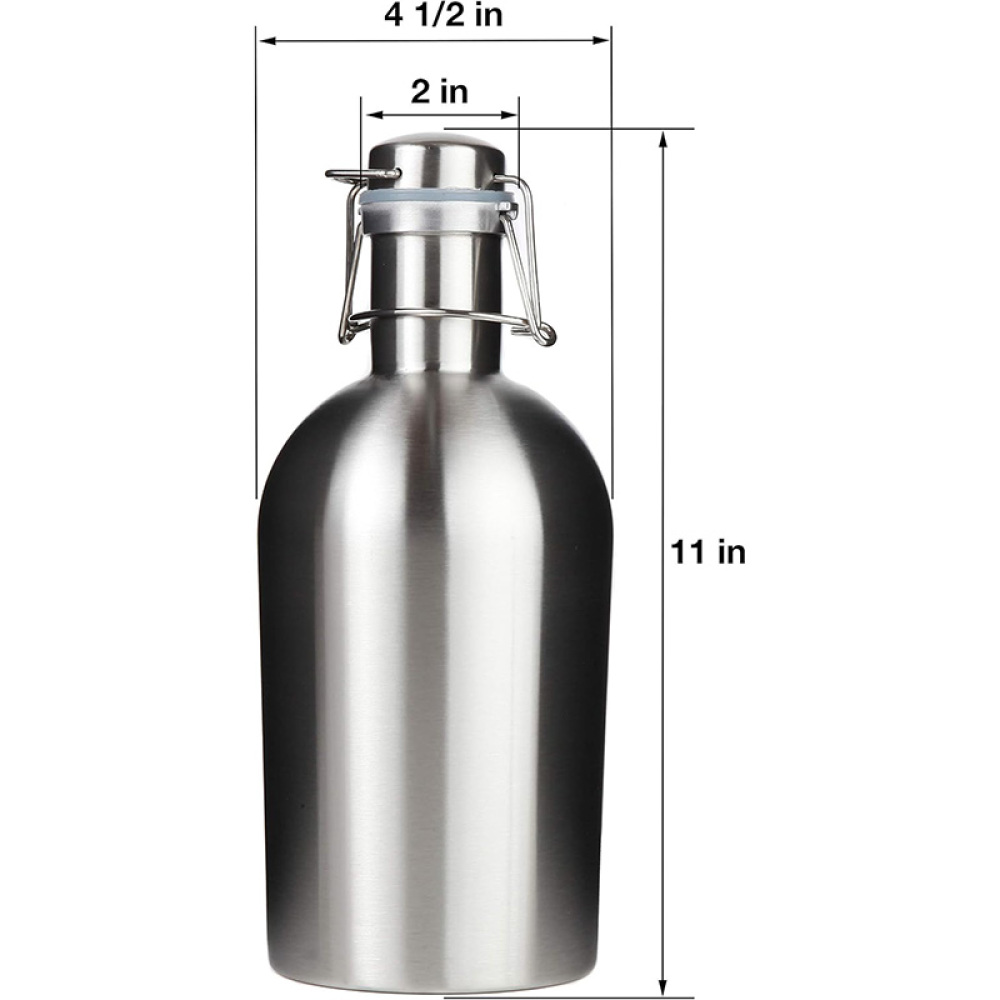 Growler à bière Credrink 64 oz 2 L à double paroi en acier inoxydable isolé sous vide avec couvercle rabattable anti-fuite