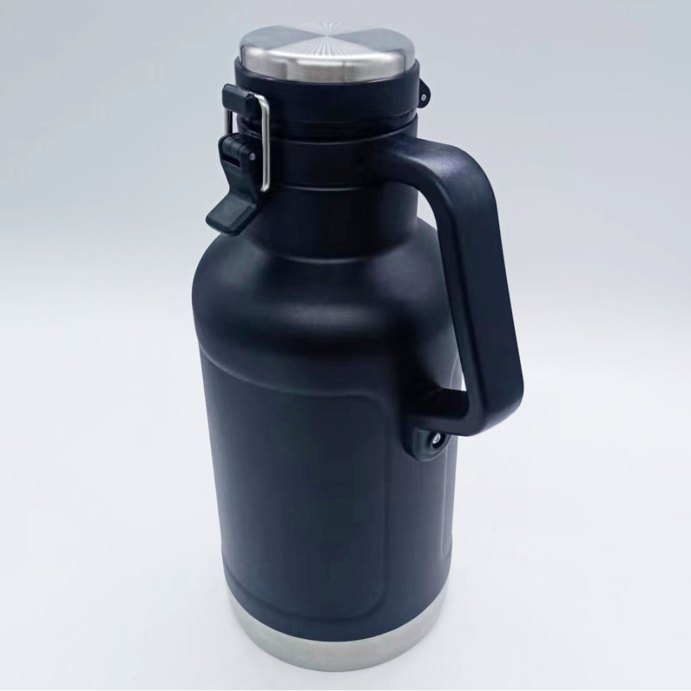 Credrink Growl'r 64oz Double paroi sous vide Triple isolation en acier inoxydable Growler avec poignée et bouchon à vis Adapté aux brasseries Garde la bière froide jusqu'à 48 heures