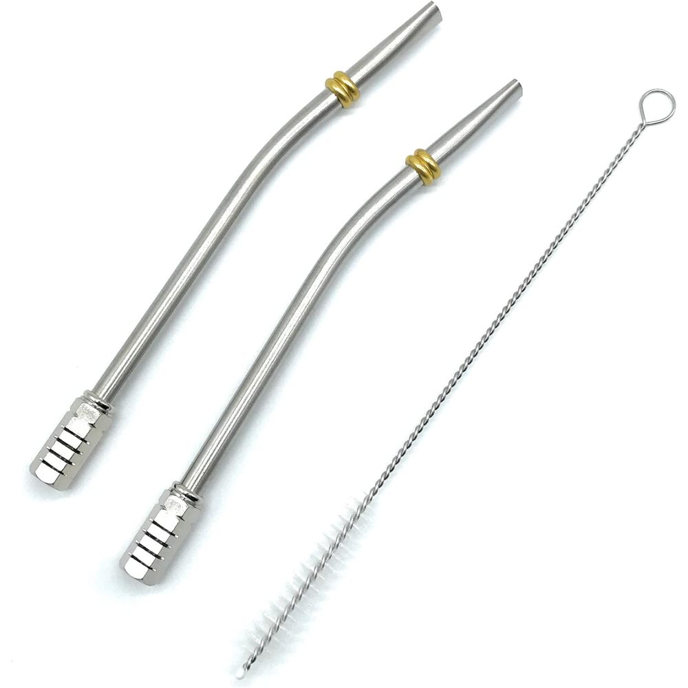 Bombilla tradicional sudamericana Credrink SET - Cepillo de limpieza incluido Diseño ergonómico para beber Yerba Mate Filtro removible para fácil limpieza