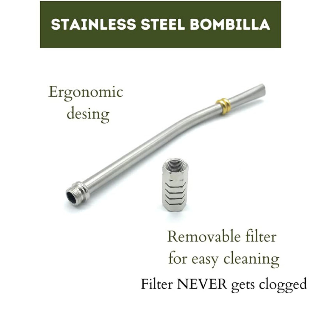 Bombilla tradicional sudamericana Credrink SET - Cepillo de limpieza incluido Diseño ergonómico para beber Yerba Mate Filtro removible para fácil limpieza