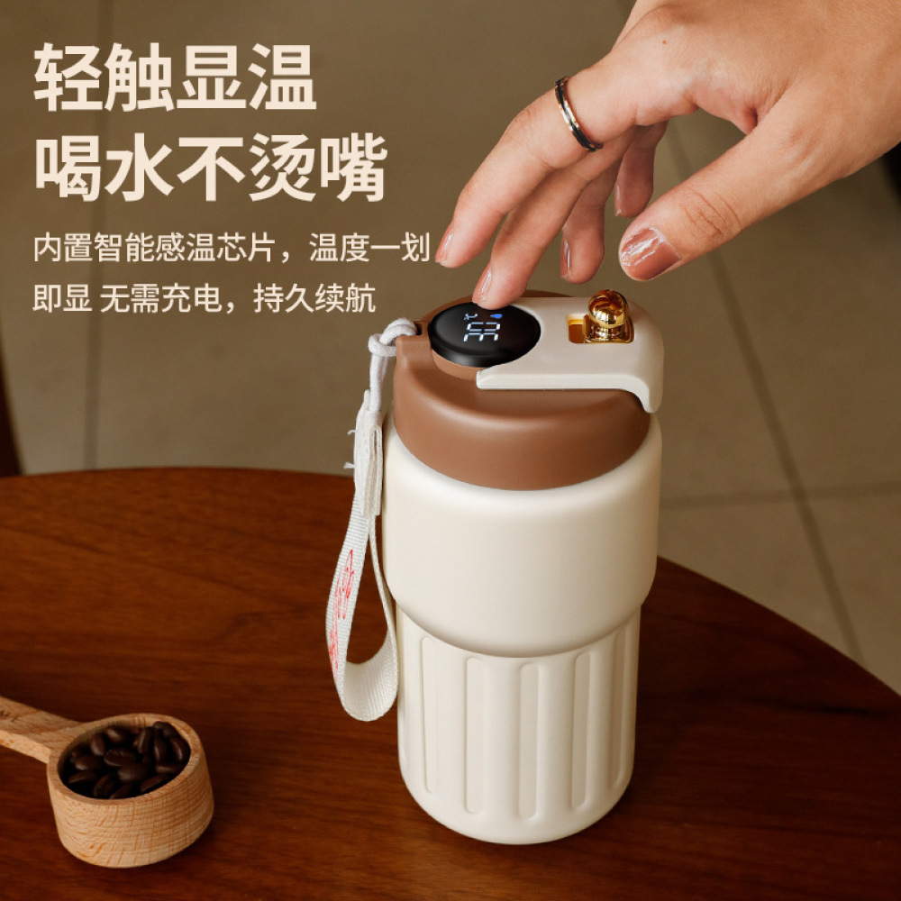 Credrink 410 ml Affichage LED Température Tasse à café de voyage Tasse à café isolée avec couvercle Thermos à café anti-fuite Gobelet à café pour boissons chaudes et froides Tasse thermique réutilisable en acier inoxydable