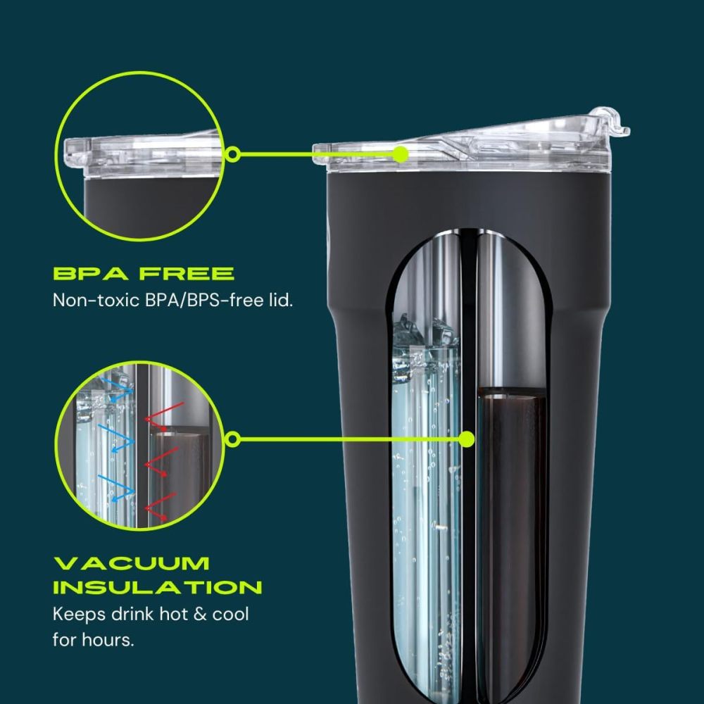 Vaso de café de doble pared Credrink para dos bebidas, taza de café aislada con tapa, termo de café a prueba de fugas, vaso de café para bebidas frías y calientes, taza térmica reutilizable de acero inoxidable