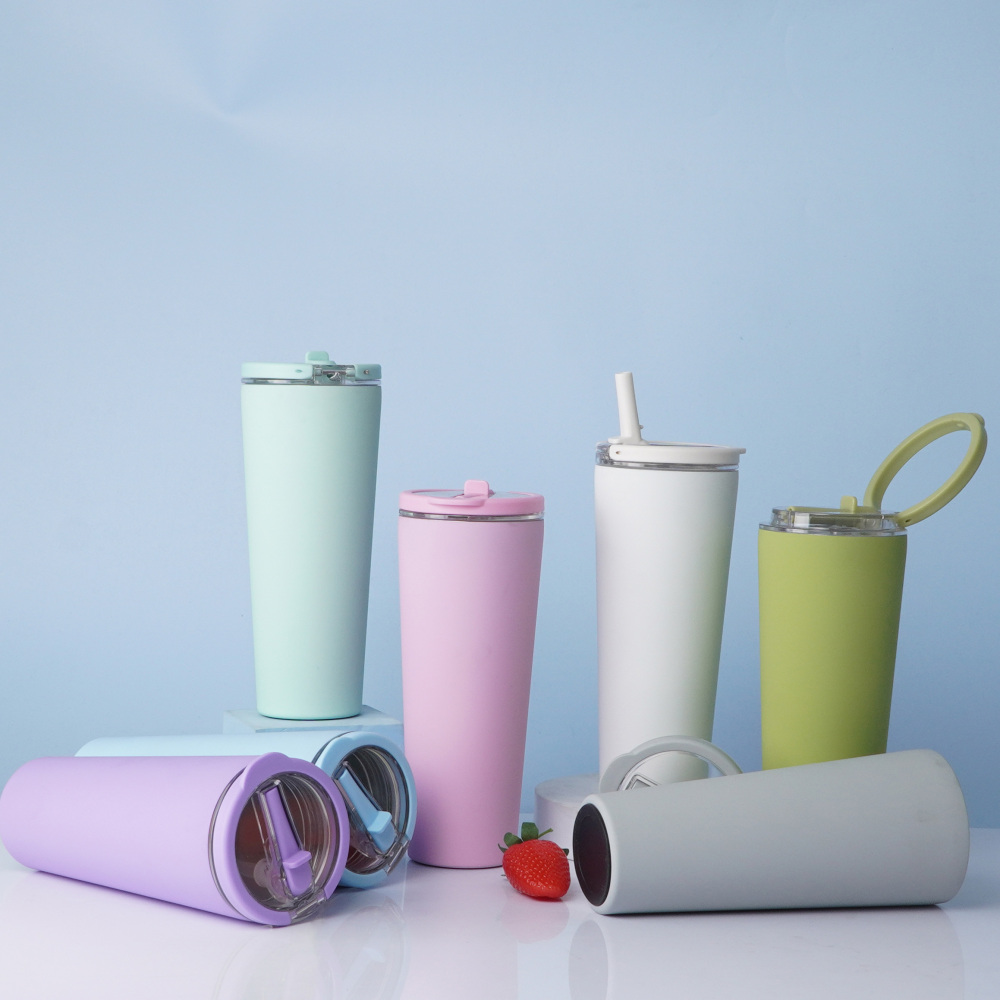 Credrink 710ml 850ml 커피 여행용 텀블러 손잡이 뚜껑이 있는 단열 커피 머그잔 누수 방지 커피 보온병 따뜻한 차가운 음료용 스테인리스 스틸 재사용 가능 보온 컵 빨대 뚜껑 포함