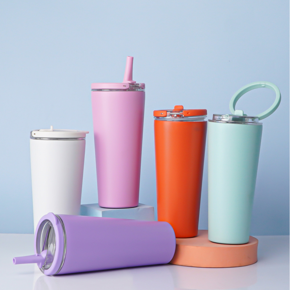 Credrink 710ml 850ml 커피 여행용 텀블러 손잡이 뚜껑이 있는 단열 커피 머그잔 누수 방지 커피 보온병 따뜻한 차가운 음료용 스테인리스 스틸 재사용 가능 보온 컵 빨대 뚜껑 포함