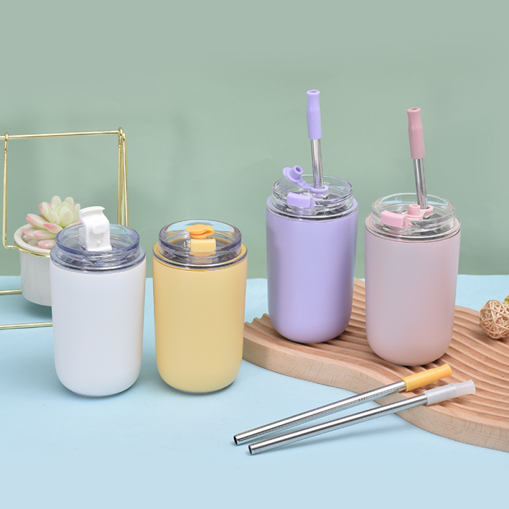 Vaso de viaje para café Credrink con pajita, 280 ml, 480 ml, taza de café aislada con tapa, termo para café a prueba de fugas, vaso de café para bebidas frías y calientes, taza térmica reutilizable de acero inoxidable