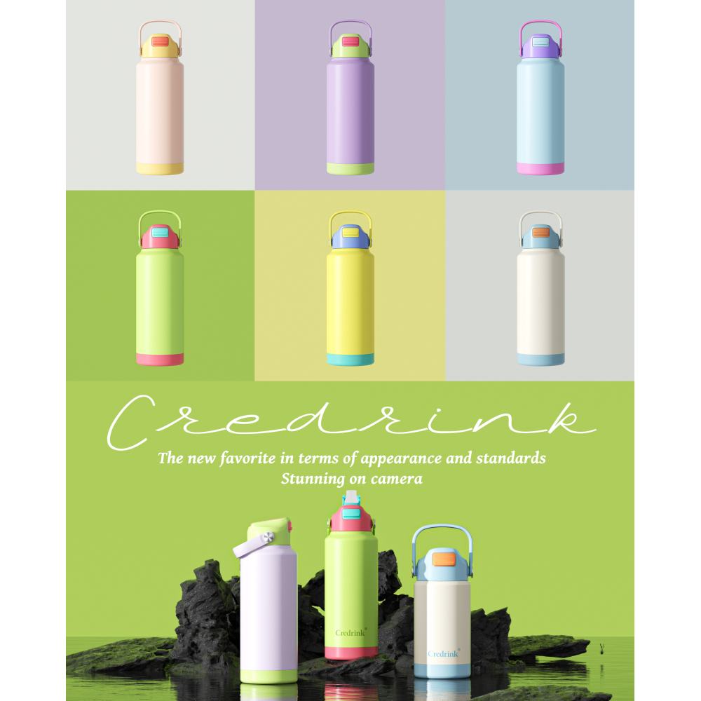 Botella de agua aislada Credrink de 946 ml (32 oz) con tapa de pajita y boquilla. Botella deportiva de acero inoxidable con doble pared, termo al vacío, hermética y de boca ancha, ideal para senderismo y camping.