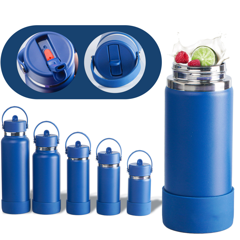 Bouteille d'eau isotherme en acier inoxydable à large ouverture avec couvercle à paille étanche et refermable pour boissons froides, gourde de sport, voyage, voiture et école
