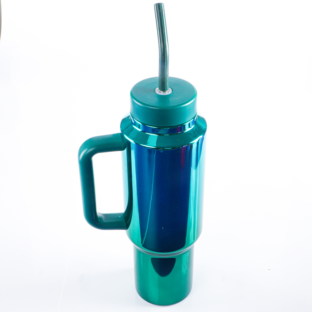 Bouteille de voyage à large ouverture de 40 oz avec paille flexible et poignée. Bouteille d'eau isotherme en acier inoxydable avec couvercle à paille étanche et refermable pour boissons froides, sports et voyages.