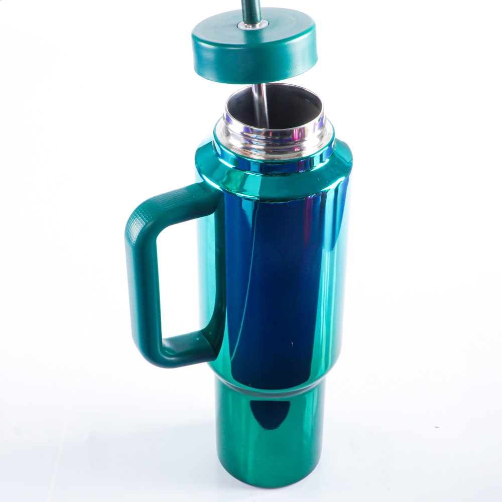 Bouteille de voyage à large ouverture de 40 oz avec paille flexible et poignée. Bouteille d'eau isotherme en acier inoxydable avec couvercle à paille étanche et refermable pour boissons froides, sports et voyages.