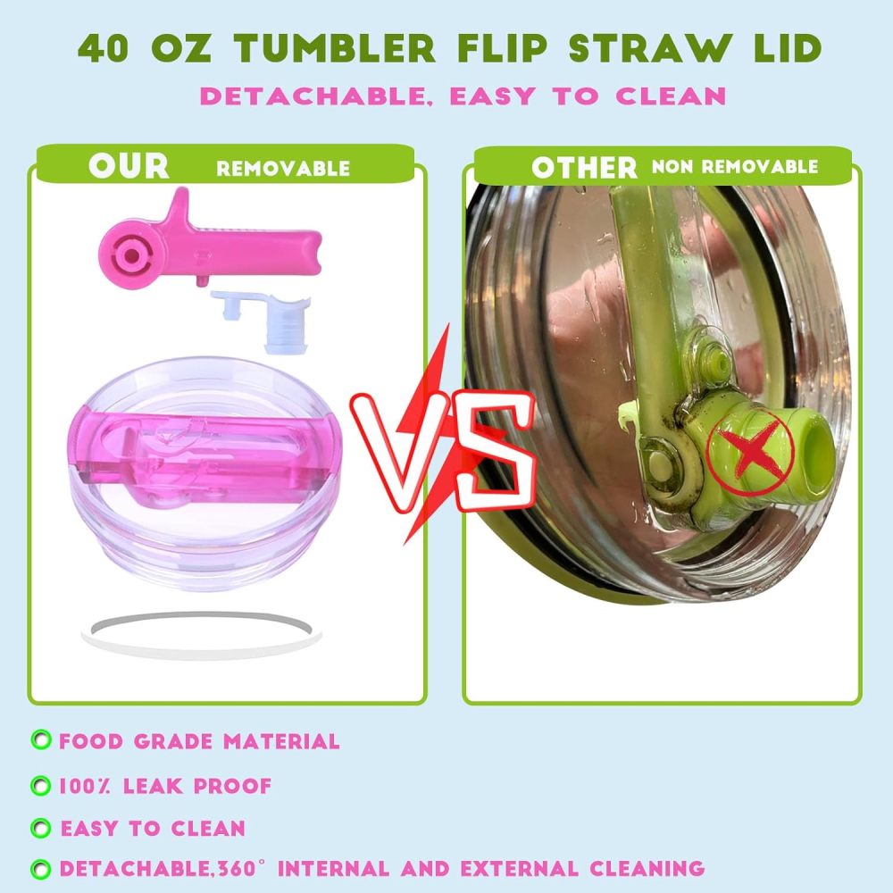 Credrink Vente en gros Gobelet 40 oz Couvercle à paille amovible pour accessoire de tasse Stanley, Couvercles pour tasses Stanley, Couvercles anti-fuites avec accessoires de tasse Stanley Compatible avec le couvercle des tasses Stanley (noir et crème)