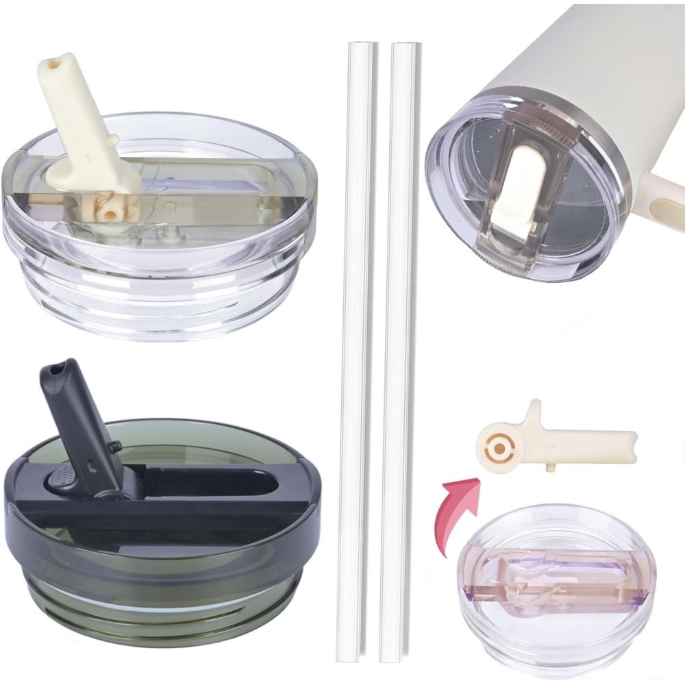 Credrink Vente en gros Gobelet 40 oz Couvercle à paille amovible pour accessoire de tasse Stanley, Couvercles pour tasses Stanley, Couvercles anti-fuites avec accessoires de tasse Stanley Compatible avec le couvercle des tasses Stanley (noir et crème)