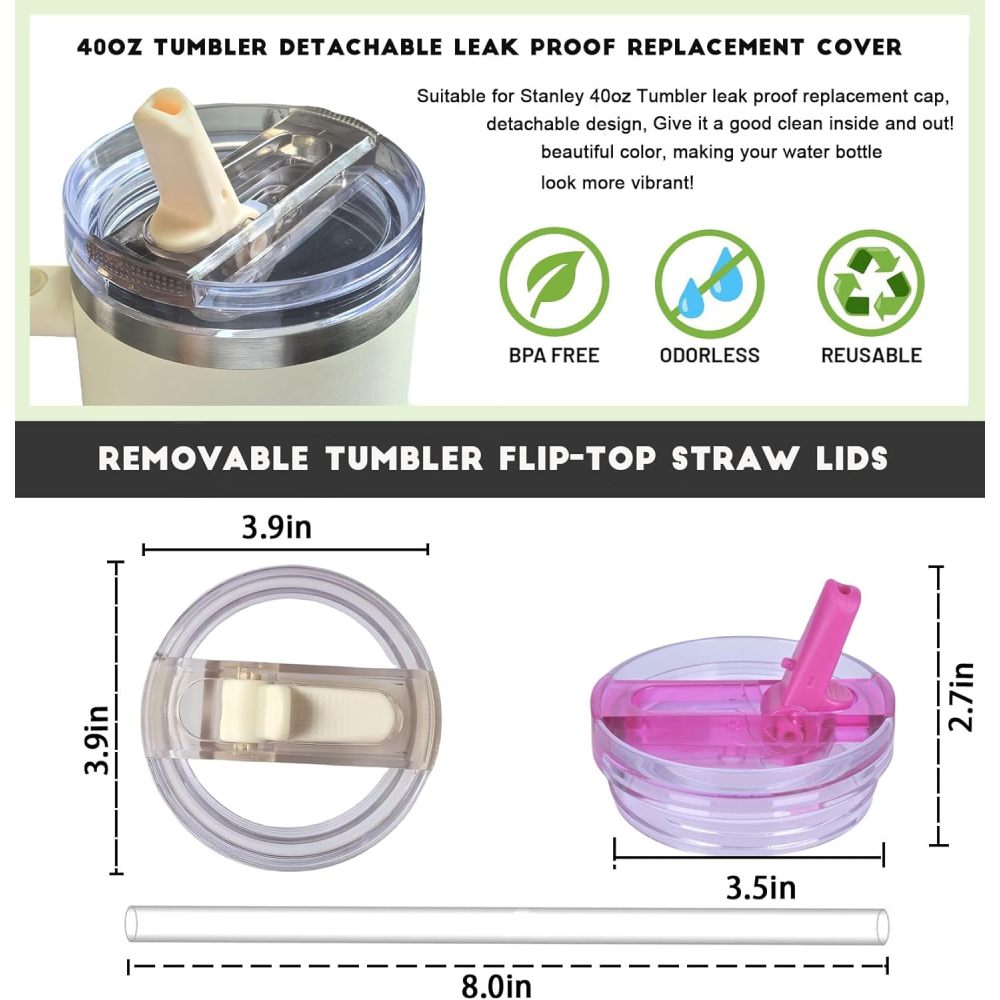 Credrink Vente en gros Gobelet 40 oz Couvercle à paille amovible pour accessoire de tasse Stanley, Couvercles pour tasses Stanley, Couvercles anti-fuites avec accessoires de tasse Stanley Compatible avec le couvercle des tasses Stanley (noir et crème)