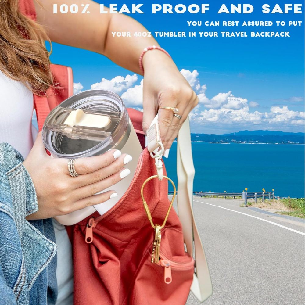 Credrink Vente en gros Gobelet 40 oz Couvercle à paille amovible pour accessoire de tasse Stanley, Couvercles pour tasses Stanley, Couvercles anti-fuites avec accessoires de tasse Stanley Compatible avec le couvercle des tasses Stanley (noir et crème)