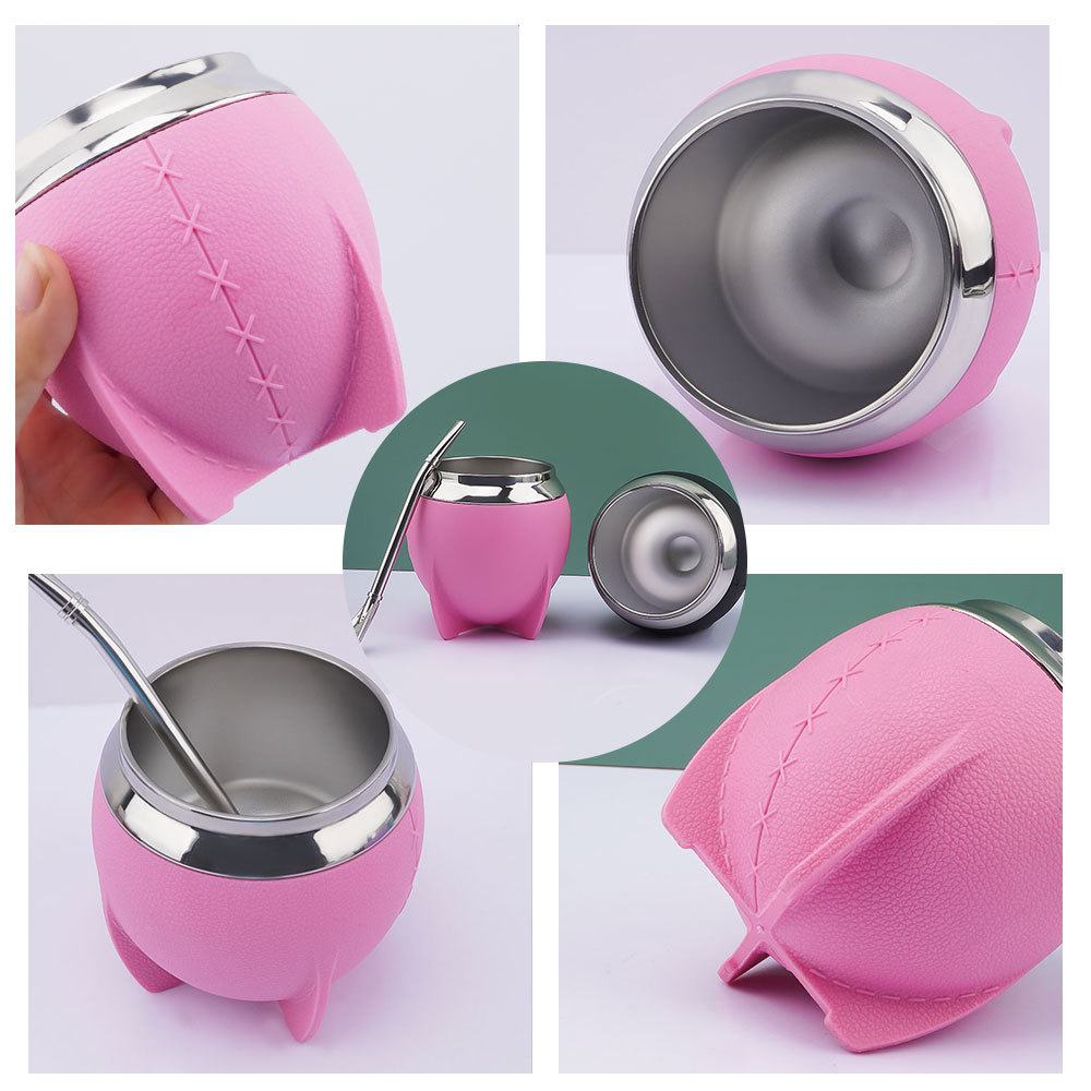 Juego de tazas de té de acero inoxidable de 9.5 oz con bombilla y calabaza mate de Credrink, taza de café antiescaldaduras con aislamiento térmico de doble pared, taza de vacío, taza de bebida aislada portátil para bebidas frías y calientes