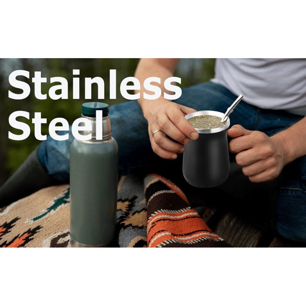 Juego de mate y bombilla Credrink Mate de calabaza de acero inoxidable con 2 pajitas y 1 cepillo de limpieza - Doble pared Fácil de usar y limpiar