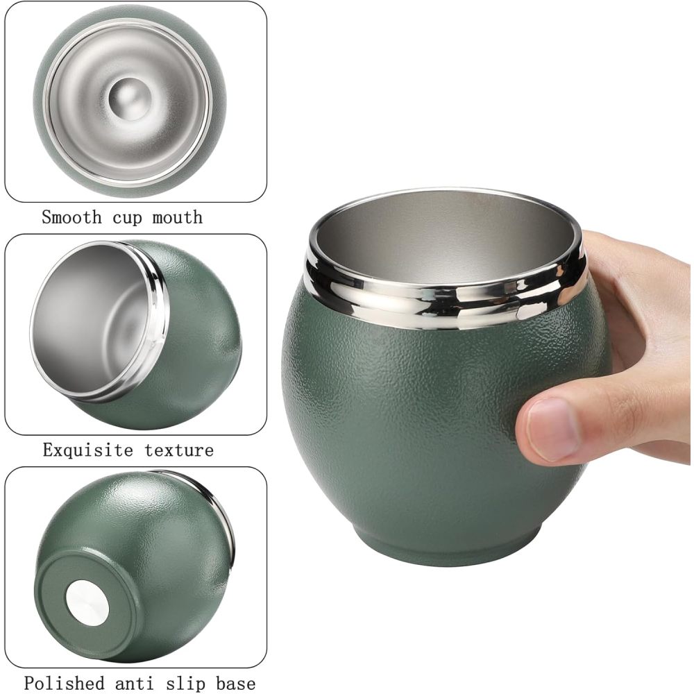 Mate de acero inoxidable de 9 oz con doble pared de Credrink para yerba mate