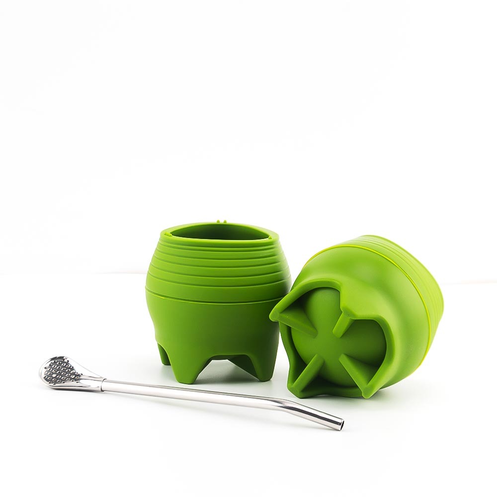 Calebasse en silicone et paille Bombilla avec brosse nettoyante - Sans BPA, ergonomique pour les voyages, facile à nettoyer