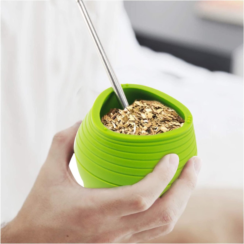 Calebasse en silicone et paille Bombilla avec brosse nettoyante - Sans BPA, ergonomique pour les voyages, facile à nettoyer