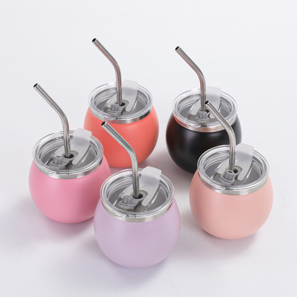 Credrink 230ml 8oz Yerba Mate Cup Stainless Steel double wall Mate Cup with 1 Bombillas Double Wall Vacuum Insulated Yerba Mate Gourd Unique Mate Cup plus thermo And Bombilla Set