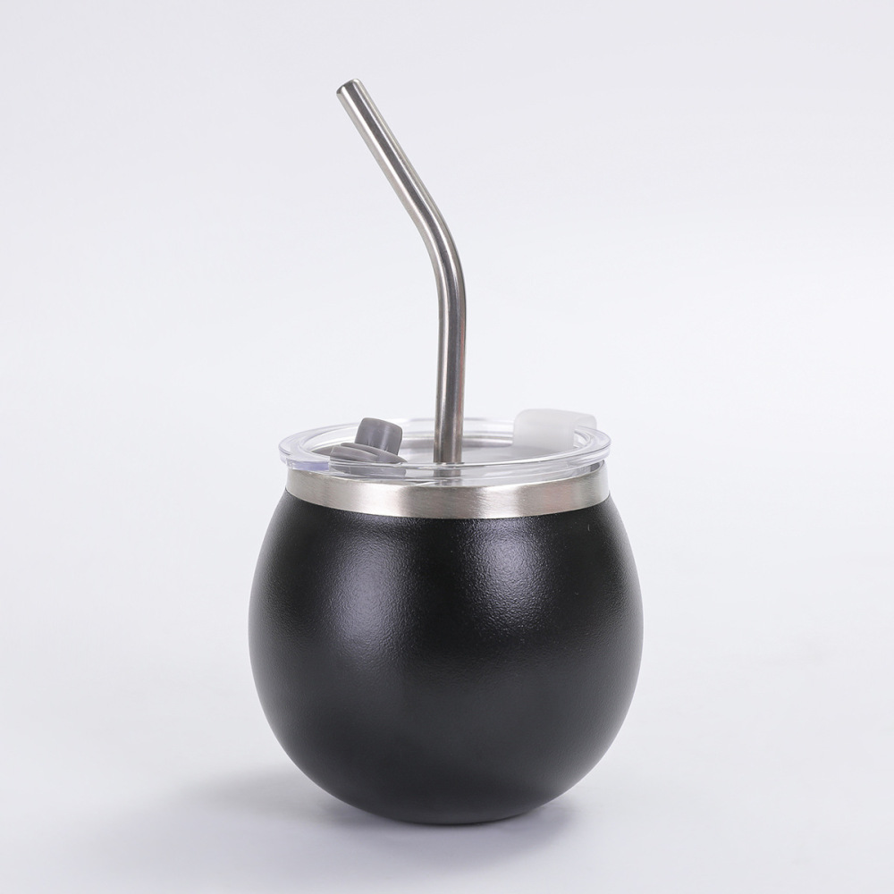 Credrink 230ml 8oz Yerba Mate Cup Stainless Steel double wall Mate Cup with 1 Bombillas Double Wall Vacuum Insulated Yerba Mate Gourd Unique Mate Cup plus thermo And Bombilla Set