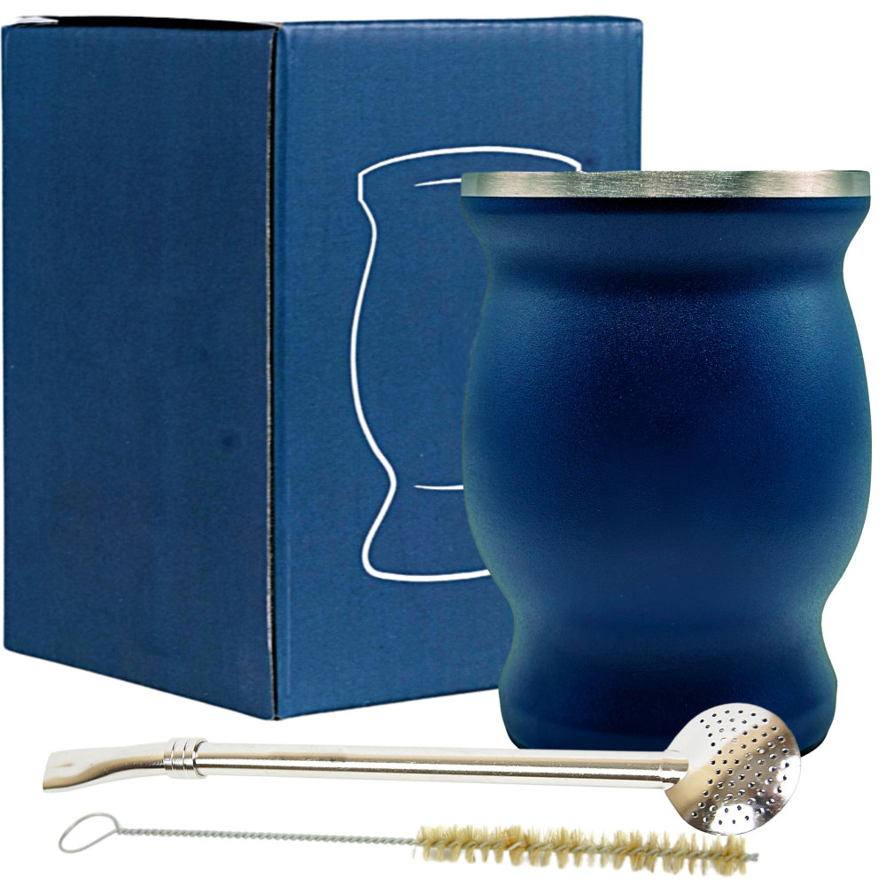 Credrink 8oz Ground Stainless Steel Double-Wall Mate Cup And Bombilla Set - Yerba Mate set Includes One Yerba Mate Cup with Bombillas Mate Straw