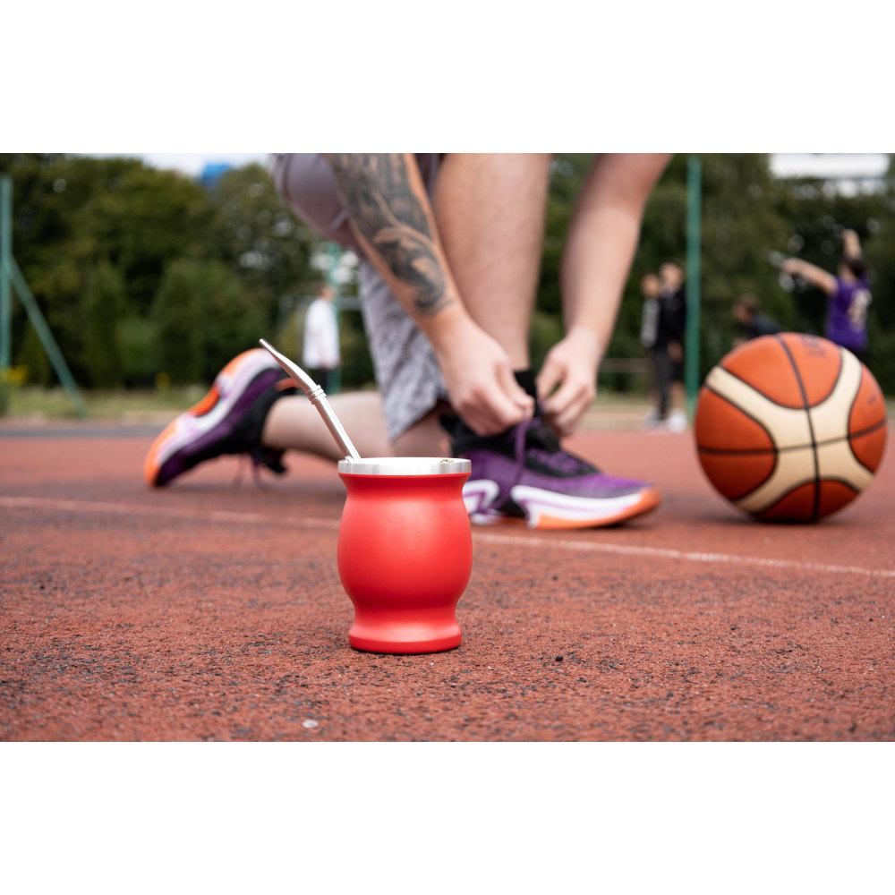 Credrink 8oz Ground Stainless Steel Double Wall Mate Cup And Bombilla Set Yerba Mate set Includes One Yerba Mate Cup with Bombillas Mate Straw