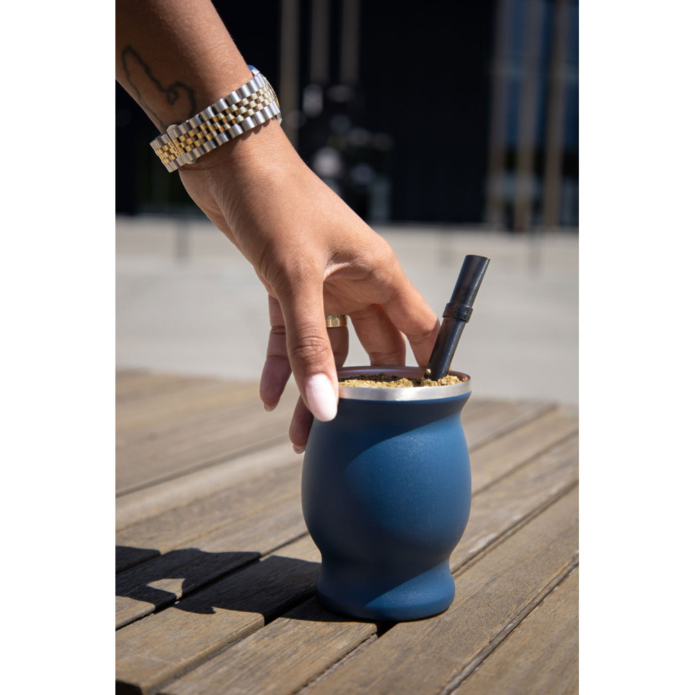 Credrink 8oz Ground Stainless Steel Double-Wall Mate Cup And Bombilla Set - Yerba Mate set Includes One Yerba Mate Cup with Bombillas Mate Straw