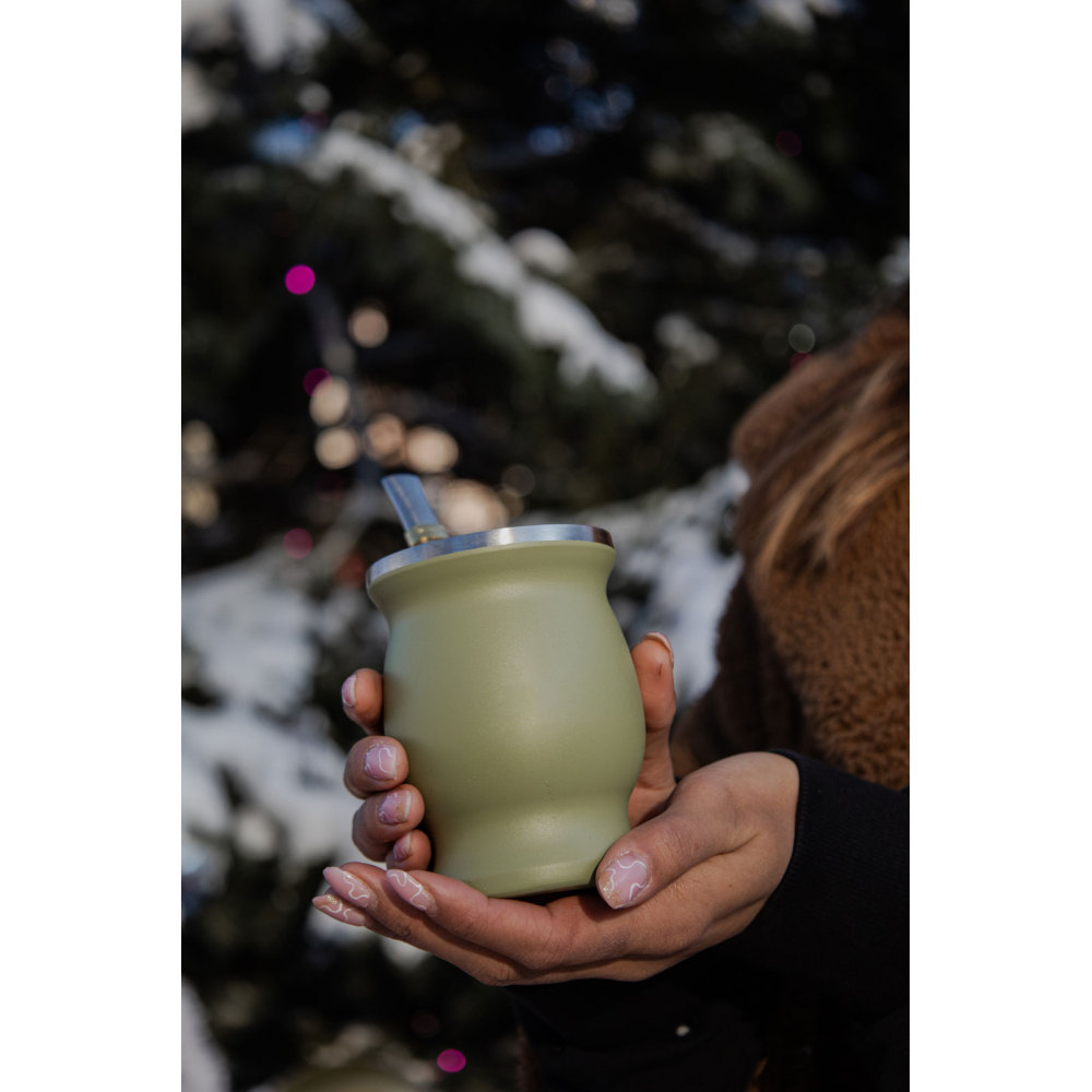 Ensemble de tasse à maté et de bombilla à double paroi en acier inoxydable moulu de 8 oz de Credrink - L'ensemble Yerba Mate comprend une tasse à maté Yerba avec une paille à maté Bombillas