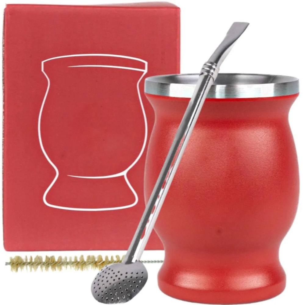 Credrink 8oz Ground Stainless Steel Double Wall Mate Cup And Bombilla Set Yerba Mate set Includes One Yerba Mate Cup with Bombillas Mate Straw