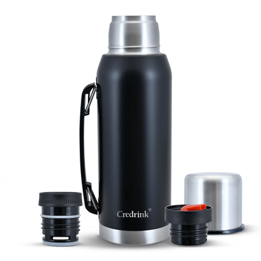 Credrink 32oz Insulated Stainless Steel Thermos with handle for Hot and Cold Beverages with Leak Proof Lid  Built-in Cup Triple Wall Insulation Hot 24 Hrs Perfect for Coffee Tea Dishwasher Safe