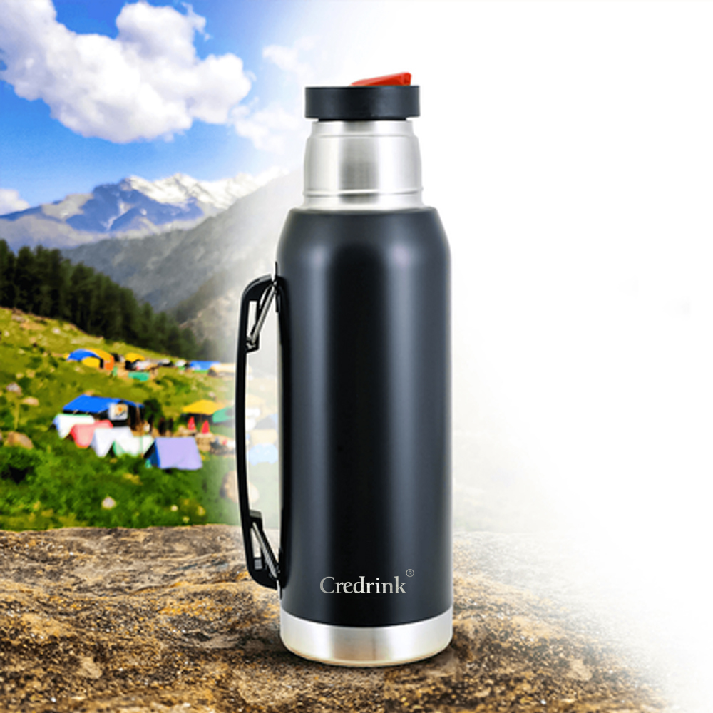 Credrink 32oz Insulated Stainless Steel Thermos with handle for Hot and Cold Beverages with Leak Proof Lid  Built-in Cup Triple Wall Insulation Hot 24 Hrs Perfect for Coffee Tea Dishwasher Safe