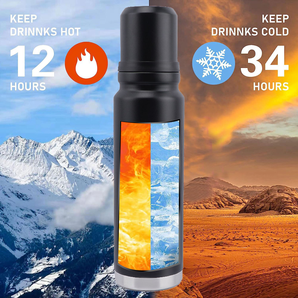 Credrink 1000ml 이중벽 스테인리스 스틸 예르바 메이트 보온병 누출 방지 뚜껑 및 내장 컵이 있는 음료 이중벽 단열재 24시간 뜨거운 커피 차에 적합 식기 세척기 사용 가능