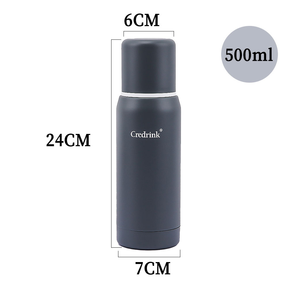 Credrink 500ml 슬림형 단열 스테인리스 스틸 보온병 음료, 누수 방지 뚜껑 및 내장형 컵 이중벽 단열, 24시간 뜨거운 음료, 커피, 차, 식기 세척기에 적합