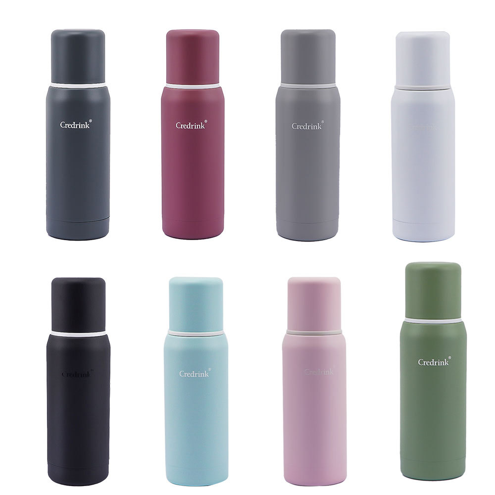 Credrink 500ml 슬림형 단열 스테인리스 스틸 보온병 음료, 누수 방지 뚜껑 및 내장형 컵 이중벽 단열, 24시간 뜨거운 음료, 커피, 차, 식기 세척기에 적합