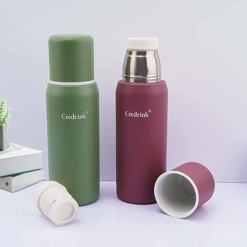 Credrink 500ml 슬림형 단열 스테인리스 스틸 보온병 음료, 누수 방지 뚜껑 및 내장형 컵 이중벽 단열, 24시간 뜨거운 음료, 커피, 차, 식기 세척기에 적합