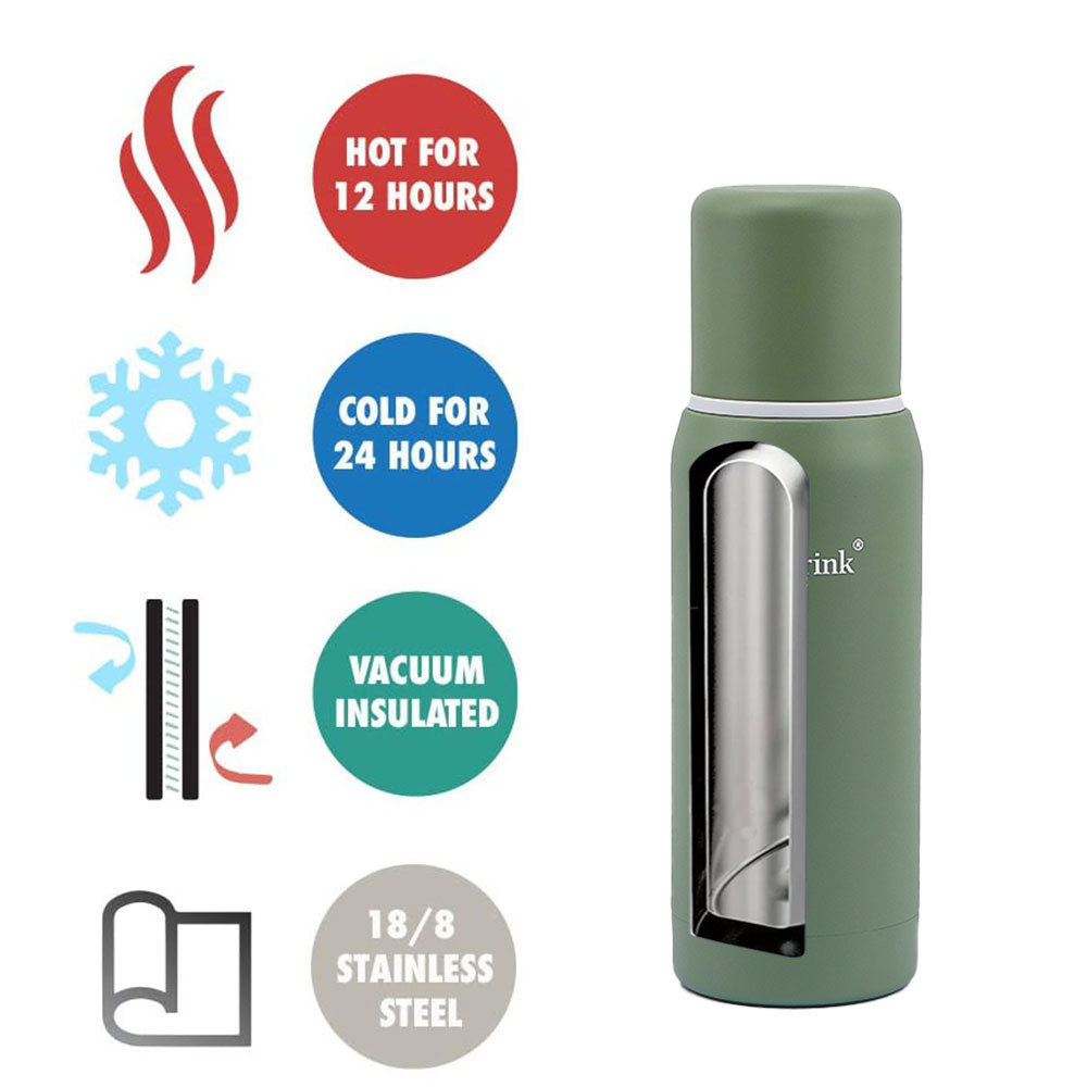 Credrink 500ml 슬림형 단열 스테인리스 스틸 보온병 음료, 누수 방지 뚜껑 및 내장형 컵 이중벽 단열, 24시간 뜨거운 음료, 커피, 차, 식기 세척기에 적합