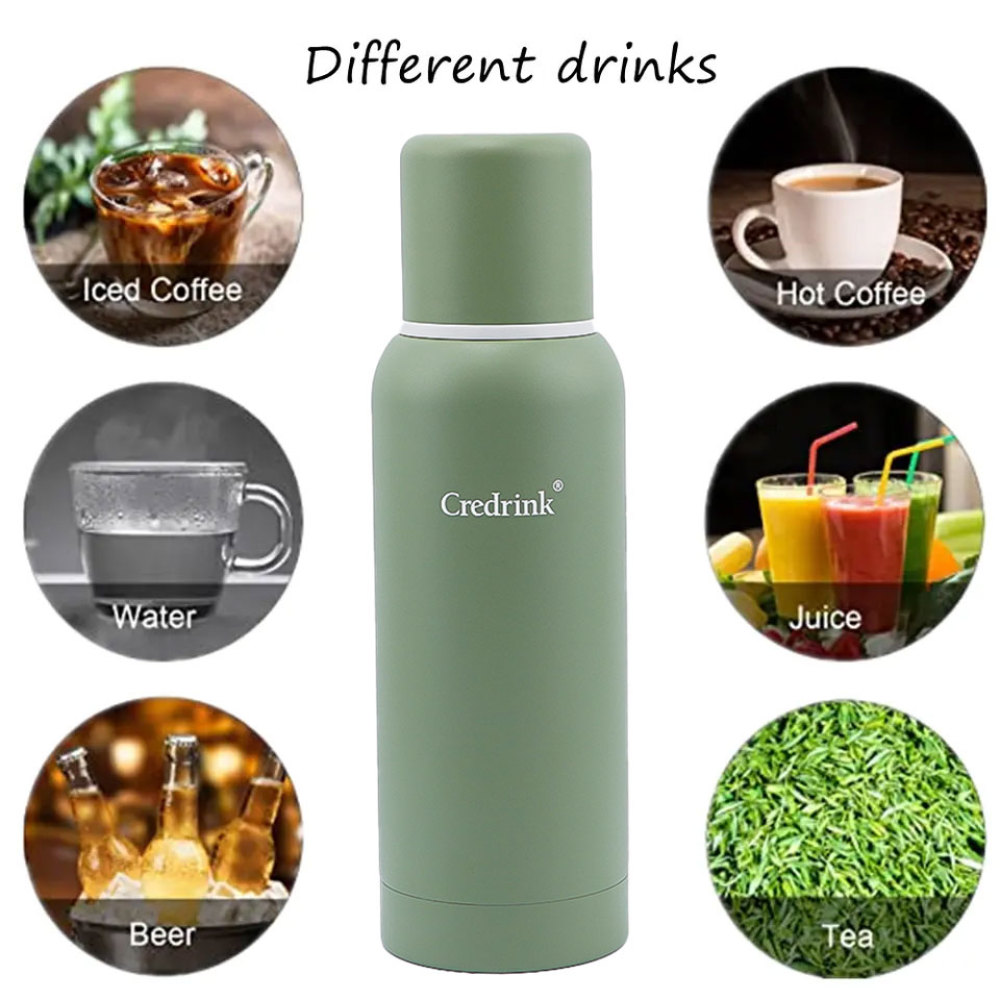 Credrink 25oz Insulated Stainless Steel Thermos for Hot & Cold Beverages with Leak Proof Lid & Built-in Cup Triple Wall Insulation Hot 24 Hrs Perfect for Coffee Tea Dishwasher Safe